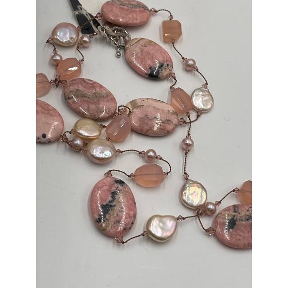 Margo Morrison Rhodonite, Opal, Pink Chalcedony, Pink White Pearl 925 Necklace - Picture 11 of 11